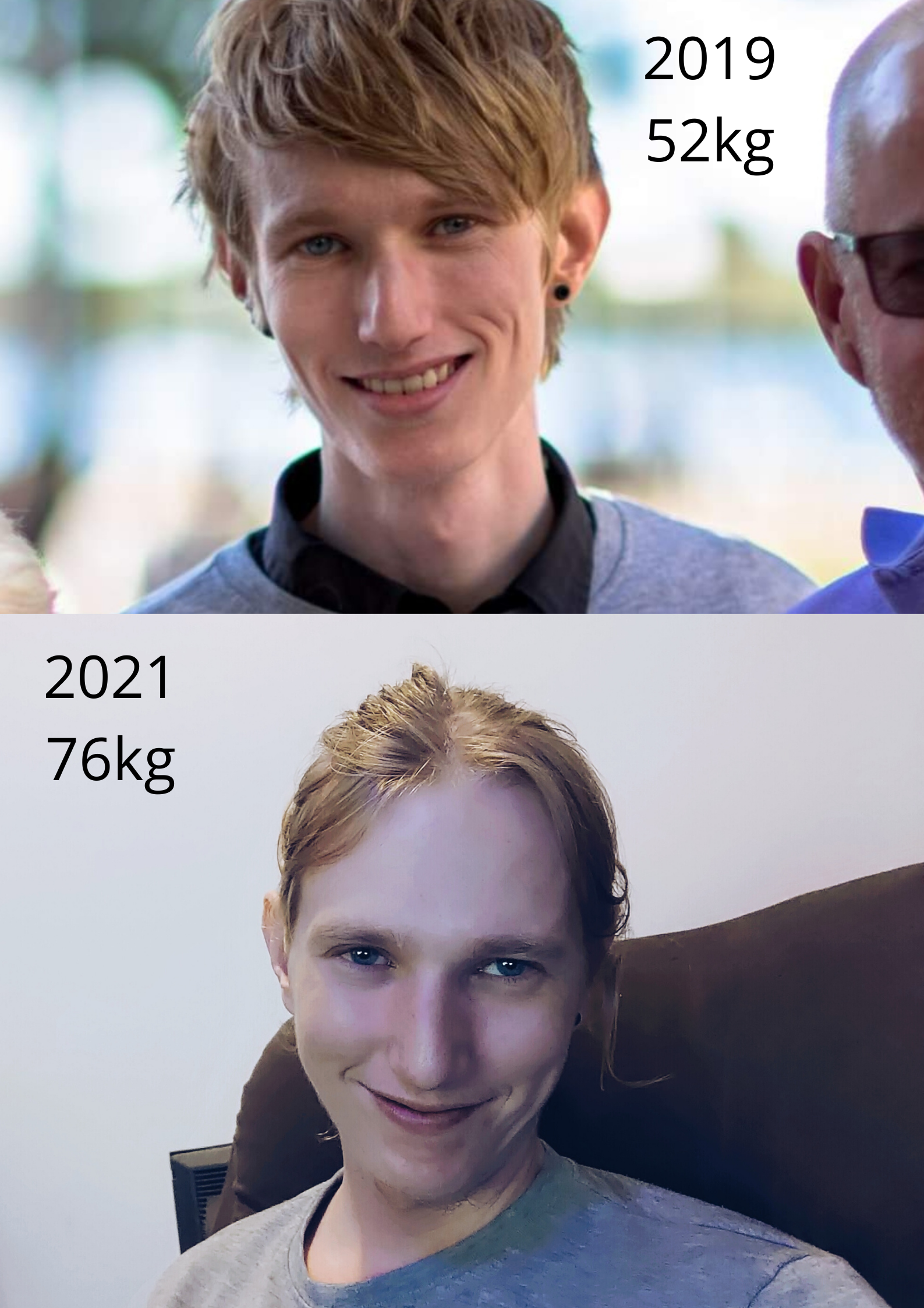 53 lbs Weight Gain Before and After 6 feet 1 Male 114 lbs to 167 lbs
