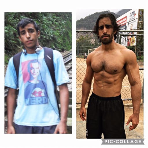5'11 Male Before and After 25 lbs Muscle Gain 145 lbs to 170 lbs