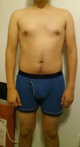 A before and after photo of a 5'6" male showing a snapshot of 146 pounds at a height of 5'6