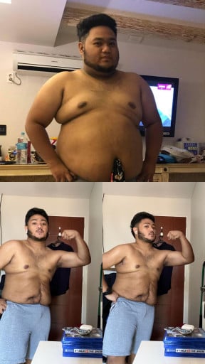 A picture of a 5'3" male showing a weight loss from 261 pounds to 188 pounds. A respectable loss of 73 pounds.