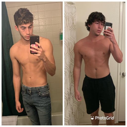 Before and After 35 lbs Muscle Gain 6 feet 2 Male 155 lbs to 190 lbs