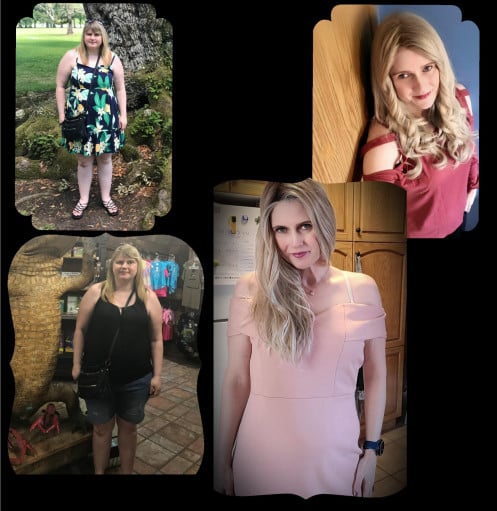 Before and After 84 lbs Weight Loss 5 feet 7 Female 238 lbs to 154 lbs