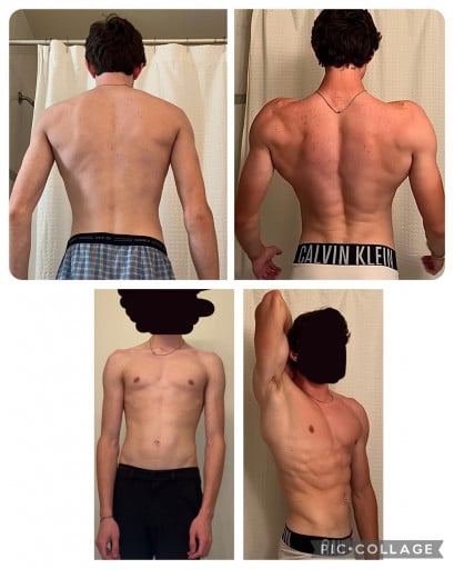 Before and After 20 lbs Muscle Gain 6 foot Male 135 lbs to 155 lbs
