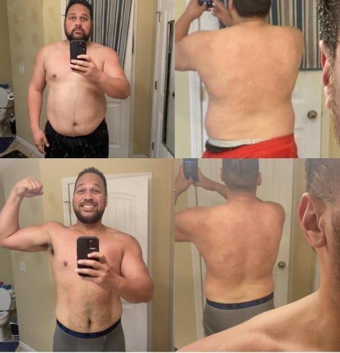 Before and After 70 lbs Fat Loss 6 feet 1 Male 348 lbs to 278 lbs