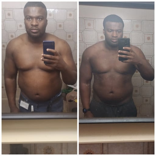 A progress pic of a 5'11" man showing a fat loss from 272 pounds to 260 pounds. A net loss of 12 pounds.