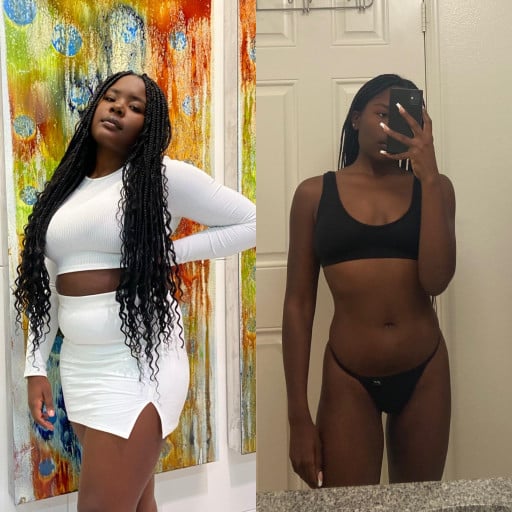 Before and After 60 lbs Weight Loss 5 feet 3 Female 185 lbs to 125 lbs