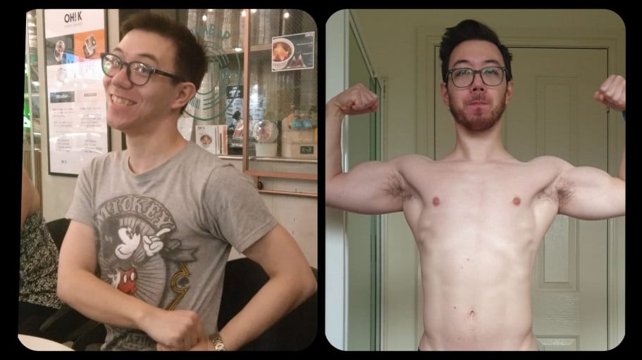18 lbs Muscle Gain Before and After 5'4 Male 125 lbs to 143 lbs