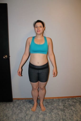 A progress pic of a 5'4" woman showing a snapshot of 180 pounds at a height of 5'4