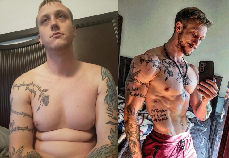 A picture of a 6'1" male showing a weight loss from 190 pounds to 160 pounds. A net loss of 30 pounds.
