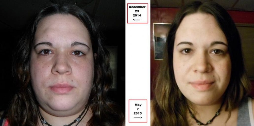 A progress pic of a 5'5" woman showing a fat loss from 233 pounds to 192 pounds. A respectable loss of 41 pounds.