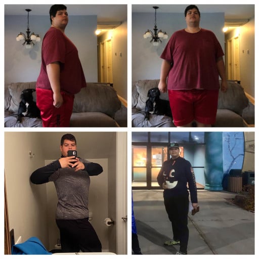 A picture of a 6'0" male showing a weight loss from 423 pounds to 285 pounds. A net loss of 138 pounds.