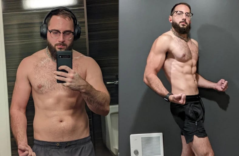 Before and After 18 lbs Fat Loss 5 foot 11 Male 185 lbs to 167 lbs