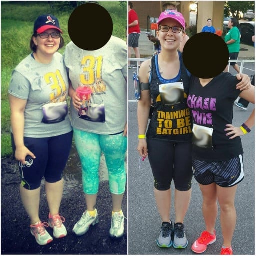 A before and after photo of a 5'2" female showing a weight reduction from 190 pounds to 138 pounds. A respectable loss of 52 pounds.
