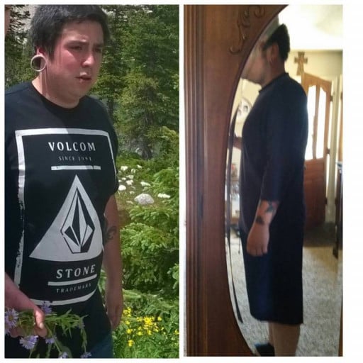A picture of a 6'0" male showing a weight loss from 255 pounds to 227 pounds. A total loss of 28 pounds.