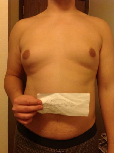 A before and after photo of a 5'10" male showing a snapshot of 195 pounds at a height of 5'10