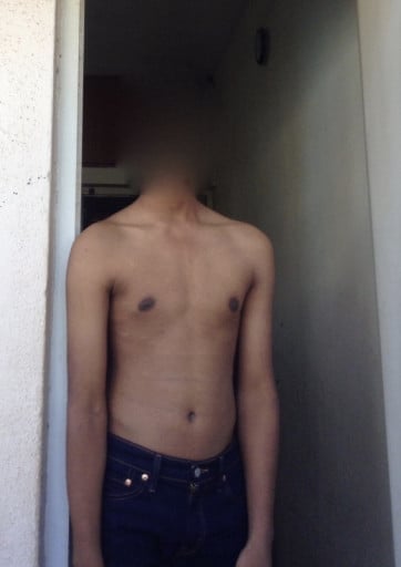 A picture of a 5'7" male showing a weight bulk from 112 pounds to 134 pounds. A total gain of 22 pounds.