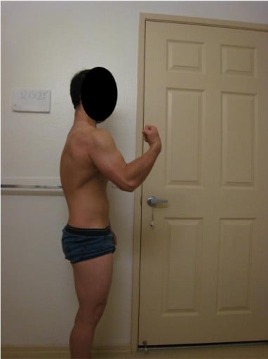 A before and after photo of a 5'2" male showing a snapshot of 132 pounds at a height of 5'2