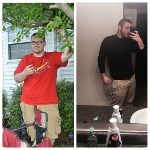 A progress pic of a 6'1" man showing a fat loss from 300 pounds to 206 pounds. A total loss of 94 pounds.