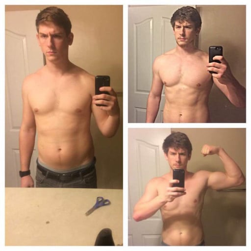 A progress pic of a 6'3" man showing a fat loss from 215 pounds to 205 pounds. A respectable loss of 10 pounds.