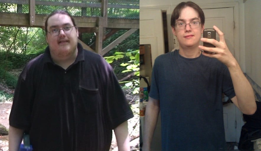 A progress pic of a 6'2" man showing a fat loss from 321 pounds to 166 pounds. A net loss of 155 pounds.