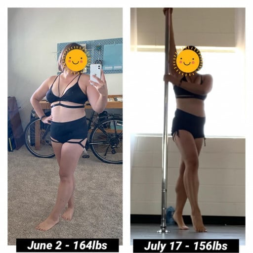 12 lbs Fat Loss Before and After 5 foot 5 Female 168 lbs to 156 lbs