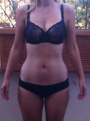 A picture of a 5'9" female showing a weight loss from 153 pounds to 152 pounds. A respectable loss of 1 pounds.