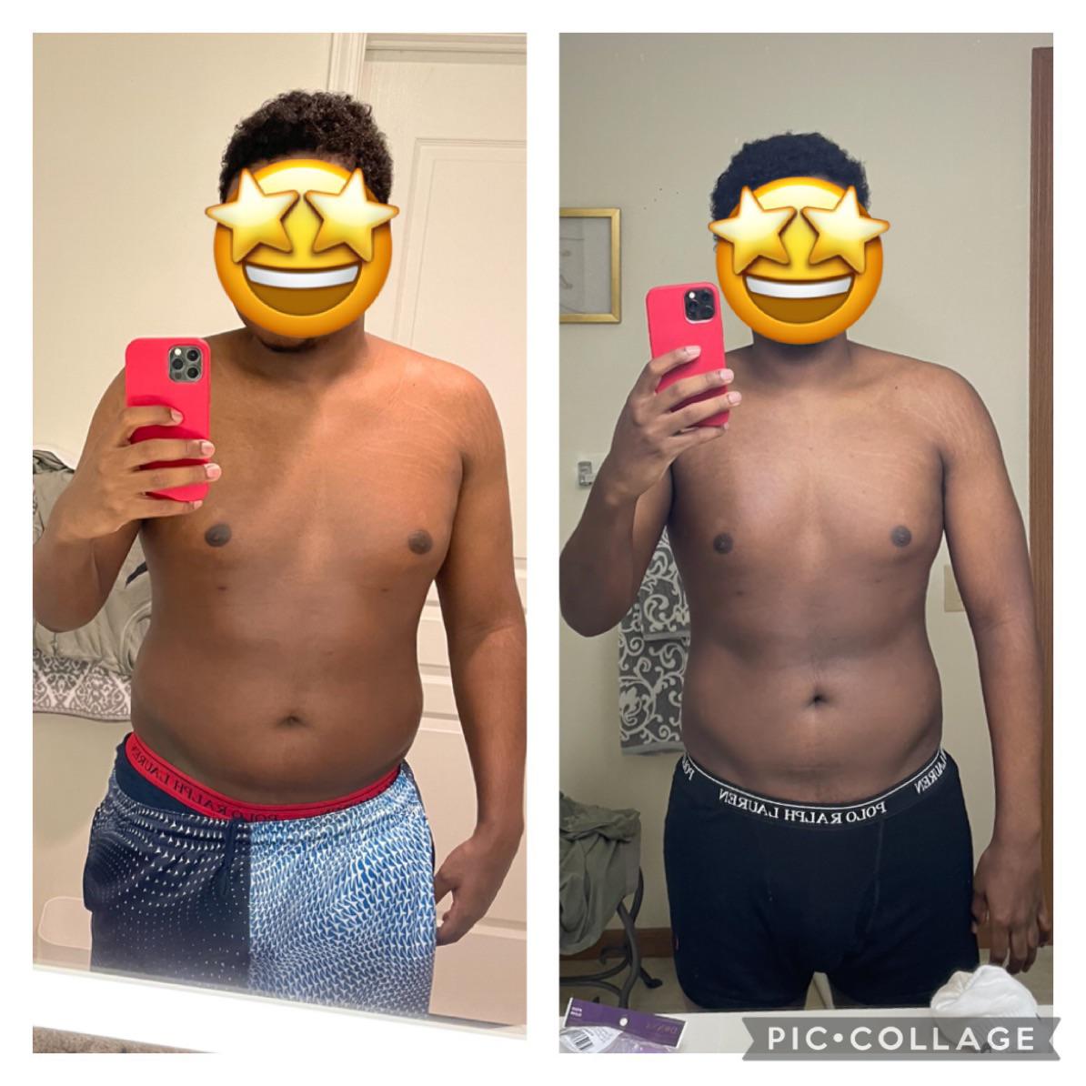 Before and After 23 lbs Weight Loss 6 foot Male 221 lbs to 198 lbs