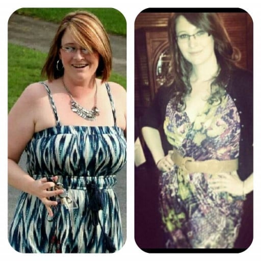 A progress pic of a 5'9" woman showing a fat loss from 205 pounds to 164 pounds. A respectable loss of 41 pounds.