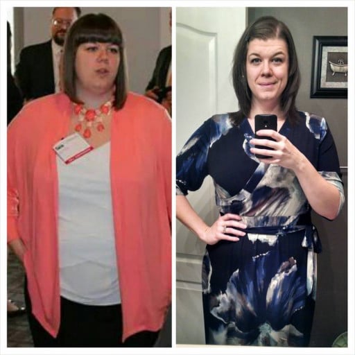 76 lbs Fat Loss Before and After 6 foot Female 291 lbs to 215 lbs
