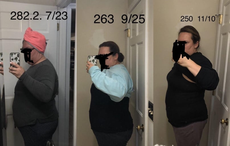 5 foot 6 Female Progress Pics of 45 lbs Weight Loss 295 lbs to 250 lbs