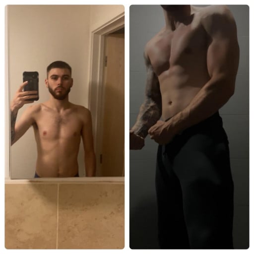 5'9 Male Progress Pics of 30 lbs Muscle Gain 130 lbs to 160 lbs