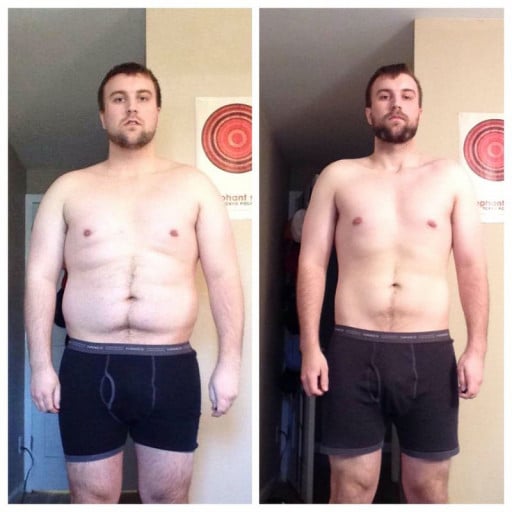 A photo of a 6'0" man showing a weight loss from 247 pounds to 191 pounds. A net loss of 56 pounds.