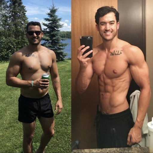 Before and After 30 lbs Weight Loss 5 foot 11 Male 185 lbs to 155 lbs