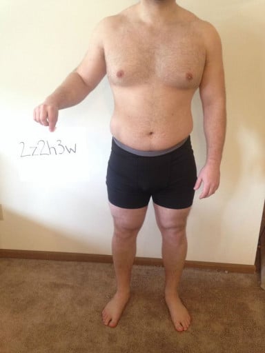 A photo of a 5'9" man showing a snapshot of 215 pounds at a height of 5'9