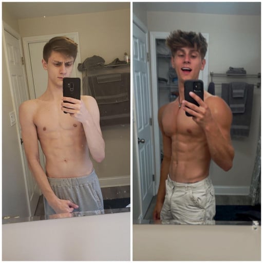 5'9 Male 30 lbs Weight Gain Before and After 120 lbs to 150 lbs