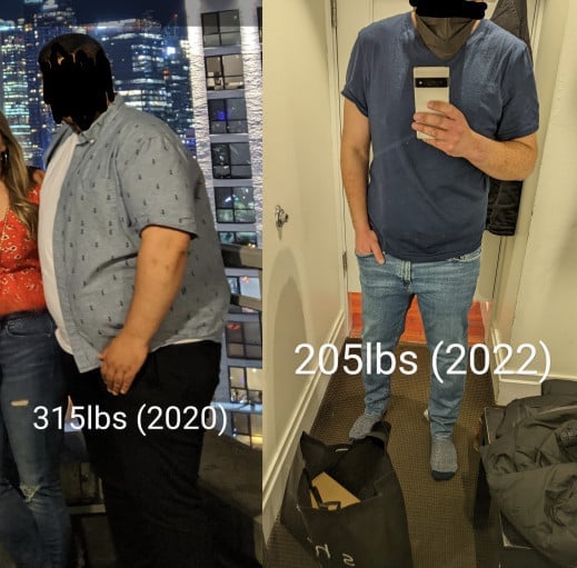 5 foot 11 Male Before and After 110 lbs Weight Loss 315 lbs to 205 lbs