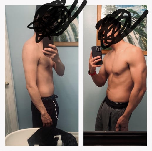 Before and After 36 lbs Weight Gain 5'11 Male 140 lbs to 176 lbs