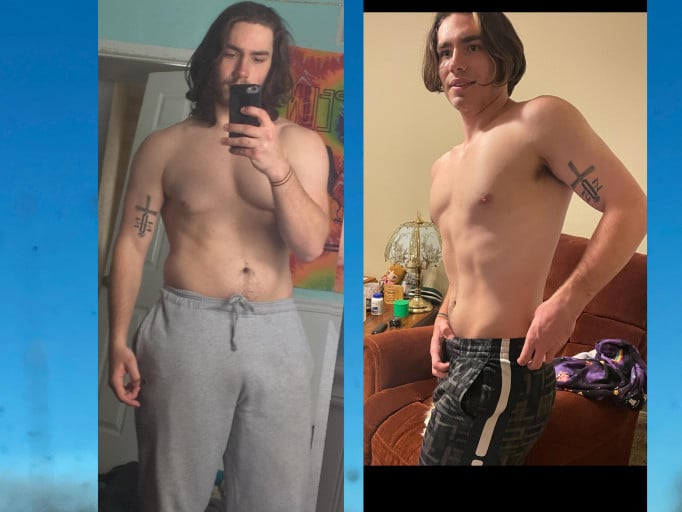 6 foot Male Before and After 30 lbs Weight Loss 225 lbs to 195 lbs