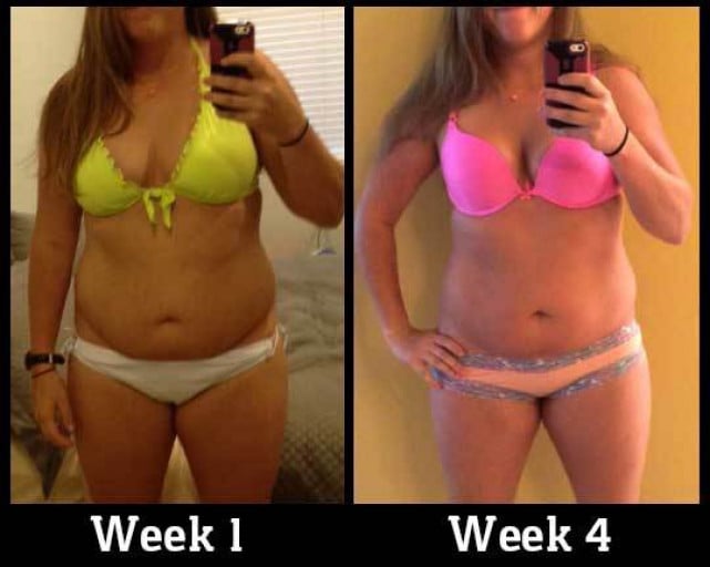 A before and after photo of a 5'4" female showing a weight loss from 167 pounds to 164 pounds. A total loss of 3 pounds.