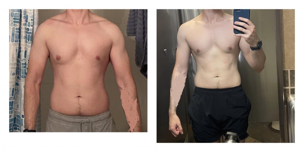 Before and After 14 lbs Weight Loss 5 foot 10 Male 176 lbs to 162 lbs