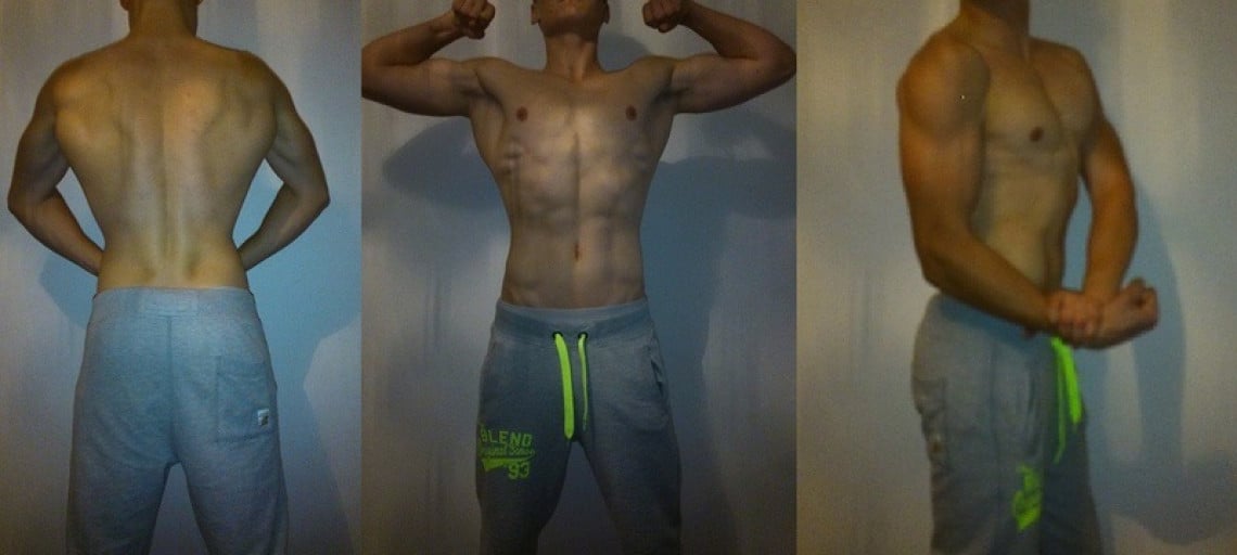 A progress pic of a 6'2" man showing a muscle gain from 160 pounds to 178 pounds. A respectable gain of 18 pounds.