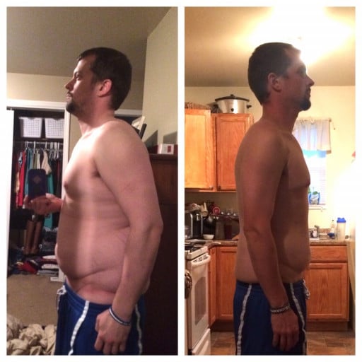 A progress pic of a 5'10" man showing a fat loss from 207 pounds to 167 pounds. A respectable loss of 40 pounds.