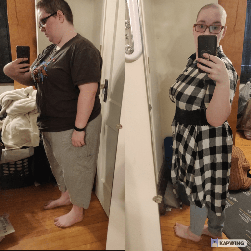 Before and After 90 lbs Fat Loss 5'3 Female 260 lbs to 170 lbs