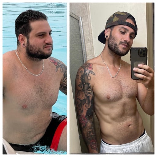 Before and After 70 lbs Weight Loss 5 feet 8 Male 240 lbs to 170 lbs