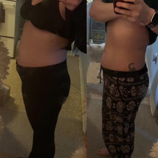 5 foot Female Before and After 20 lbs Weight Loss 175 lbs to 155 lbs