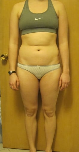 A progress pic of a 5'4" woman showing a snapshot of 133 pounds at a height of 5'4