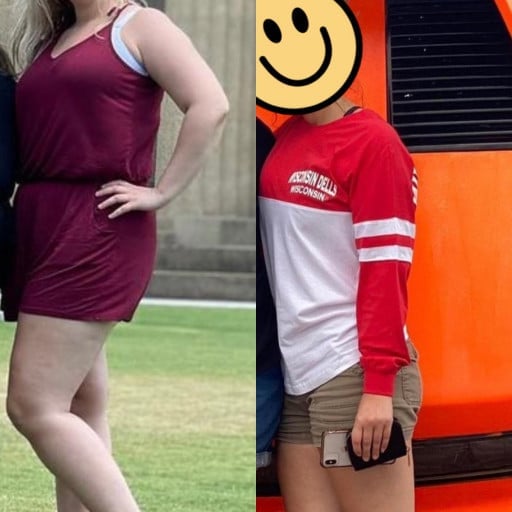 Before and After 52 lbs Fat Loss 5 foot 6 Female 198 lbs to 146 lbs