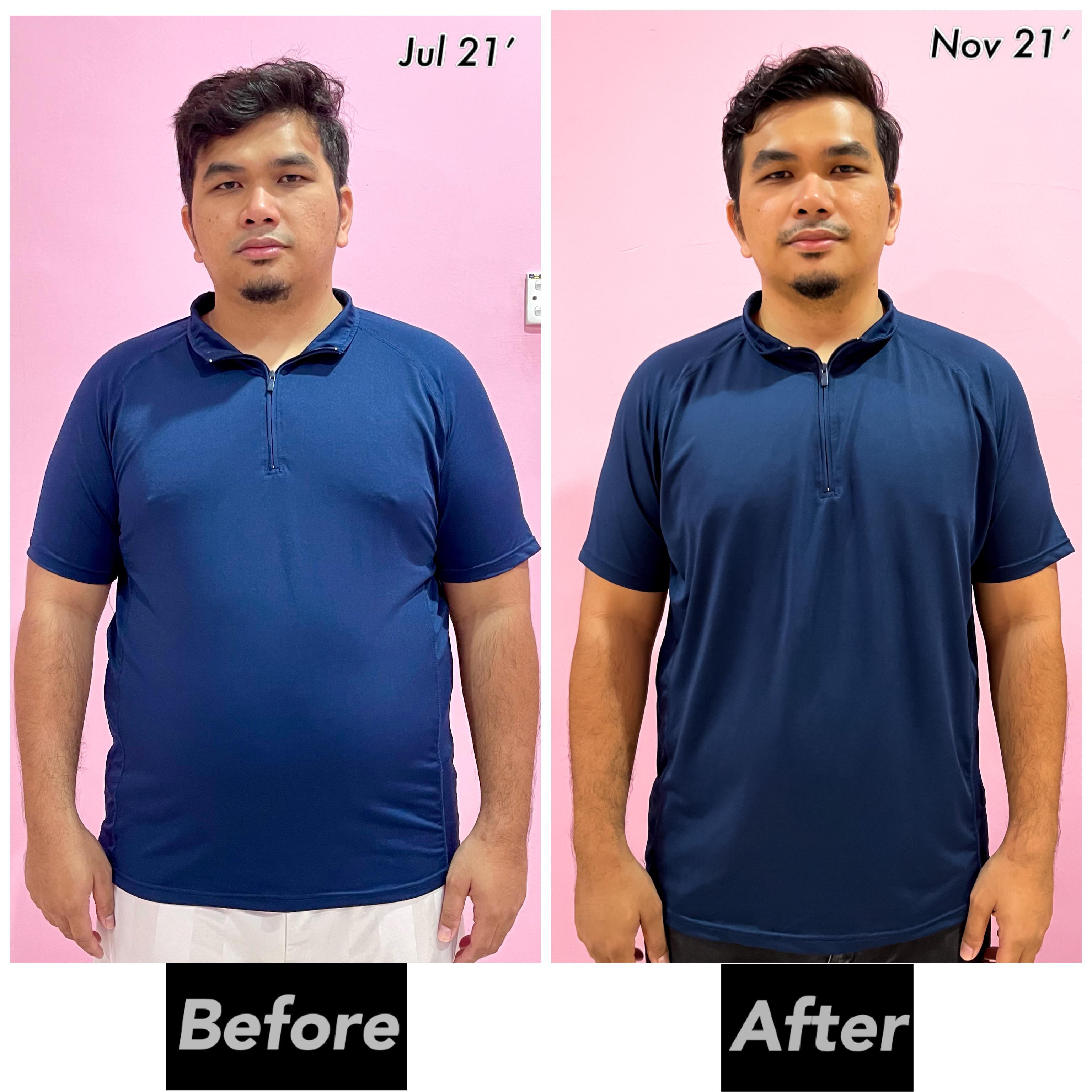 Before and After 50 lbs Fat Loss 5 feet 7 Male 259 lbs to 209 lbs