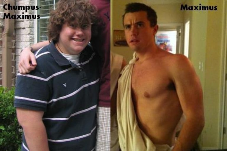 A photo of a 5'9" man showing a weight cut from 275 pounds to 165 pounds. A total loss of 110 pounds.
