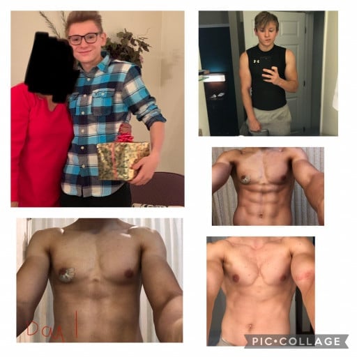 M/18/5’11” [145lbs < 175lbs = 30lbs] I was pretty scrawny, been trying to put on muscle! (“Day One” picture was not day one of exercise, but one day after chest surgery)